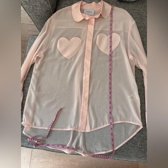 SLEEPER Montmartre Oversize Sheer
Button-Up Heart Pocket Shirt Pink Sz: M - Picture 12 of 14
